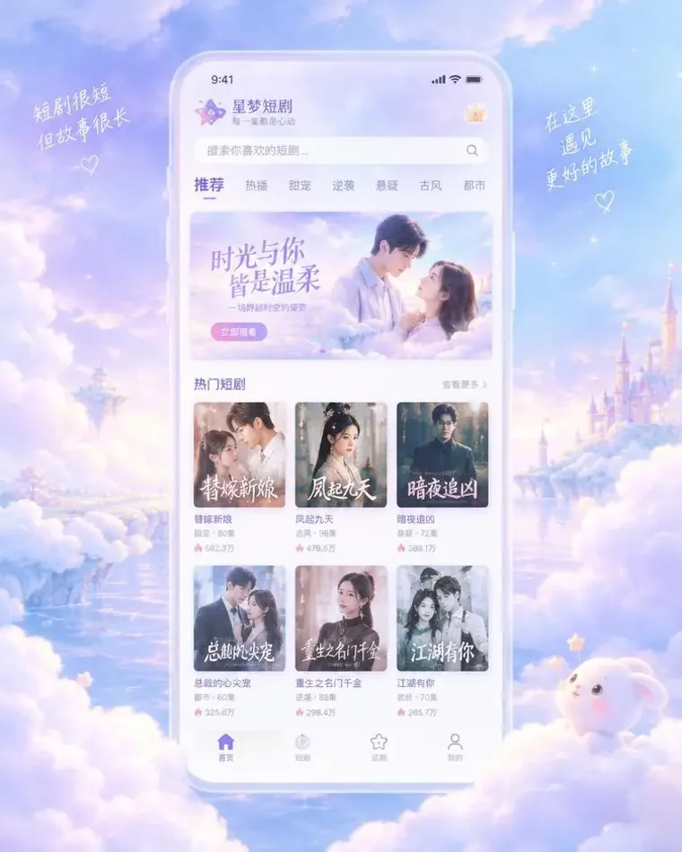 漫画短剧 APP 首页界面
